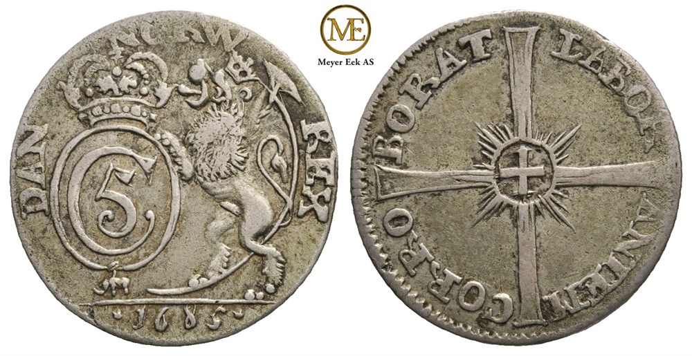 8 skilling 1685 Christian V. Kv.1/1+