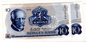 10 kroner 1975 QS og QV erstatning Kv. 1+ og 0