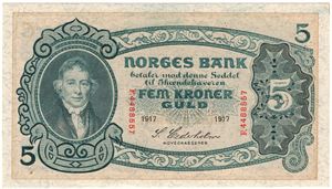 5 kroner 1917. F.4488557. Kv.0