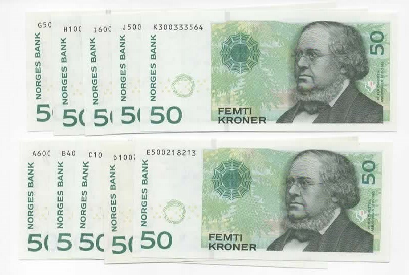 Norge 50 kroner 2008 A,B,C,D,E,G,H,I,J,K kv. 0