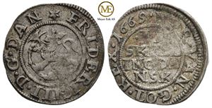 2 skilling 1669 Frederik III. Unik variant. Kv.1+