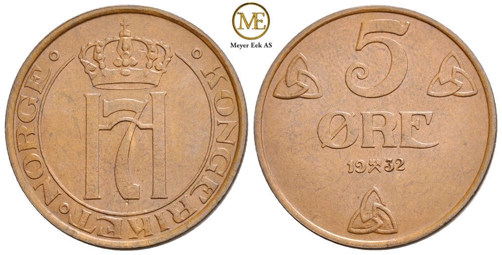 5 øre 1932 Haakon VII. Kv.0