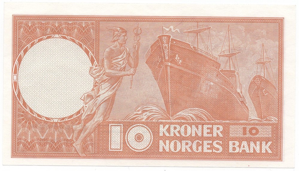 10 kroner 1968 X.2639413. Erstatningsseddel. Kv.0