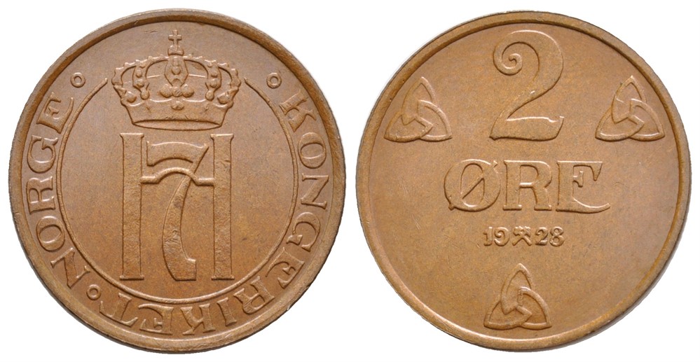2 øre 1928 Haakon VII. Kv.0