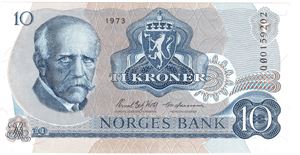 10 kroner 1973 QØ. Erstatningsseddel. Kv.0