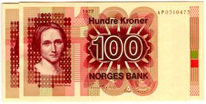 100 kroner 1977 AL og AP Kv.01