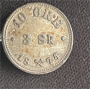 10 øre/3 skilling 1874 Kv.1+