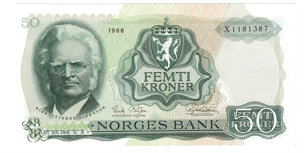 50 kroner 1966 X.1181387. Erstatningsseddel. Kv.0