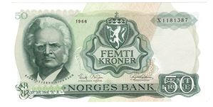 50 kroner 1966 X.1181387. Erstatningsseddel. Kv.0