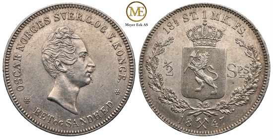 1/2 speciedaler 1847 Oscar I. Kv.0