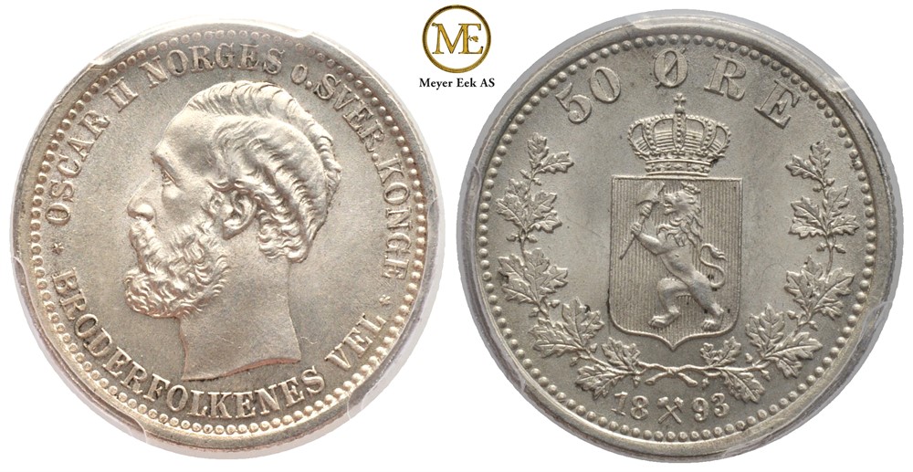50 øre 1893 Oscar II. Kv.0