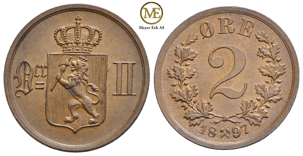 2 øre 1897 Oscar II. Kv.0