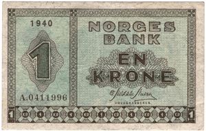 1 krone 1940 A. Propaganda seddel