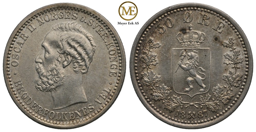 50 øre 1887 Oscar II Kv.0/01
