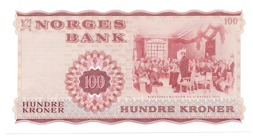 100 kroner 1968 X.4083133. Erstatningsseddel. Kv.0