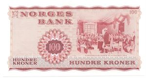 100 kroner 1968 X.4083133. Erstatningsseddel. Kv.0