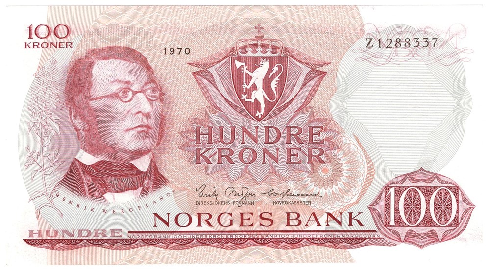 100 kroner 1970 Z.1288337. 1-million erstatningsseddel. Kv.0