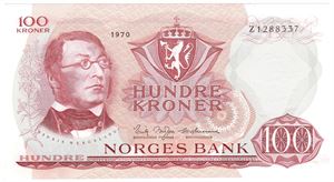 100 kroner 1970 Z.1288337. 1-million erstatningsseddel. Kv.0