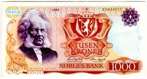 1000 kroner 1980 X erstatning Ex.Skilling Kv.1+/01