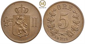 5 øre 1876 Oscar II. Kv.0