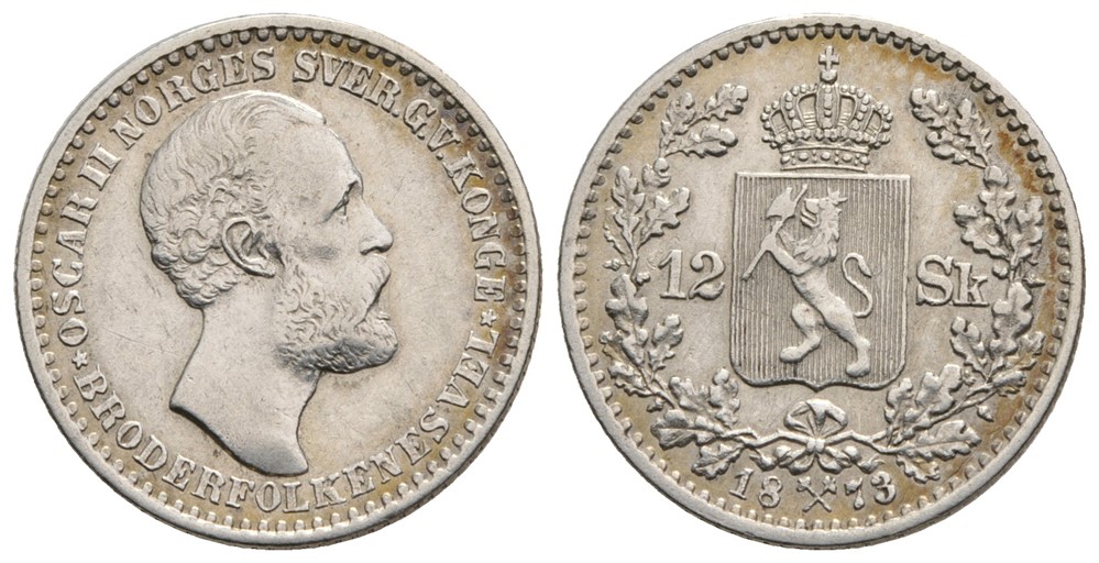 12 skilling 1873 Oscar II.Kv.1+/01