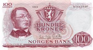 100 kroner 1963 A ex. KRS frim/mynt