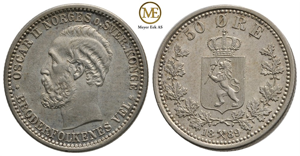 50 øre 1889 Oscar II. Kv.01