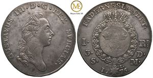 Riksbankdaler 1776 Gustav III. Kv.1+