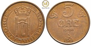 5 øre 1935 Haakon VII. Kv.0/01