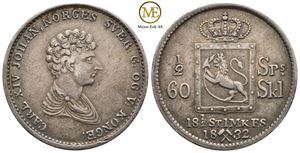 1/2 speciedaler 1832 Carl XIV Johan. Kv.1+