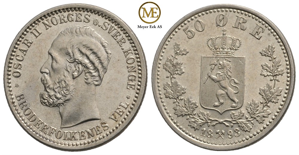 50 øre 1893 Oscar II. Kv.0