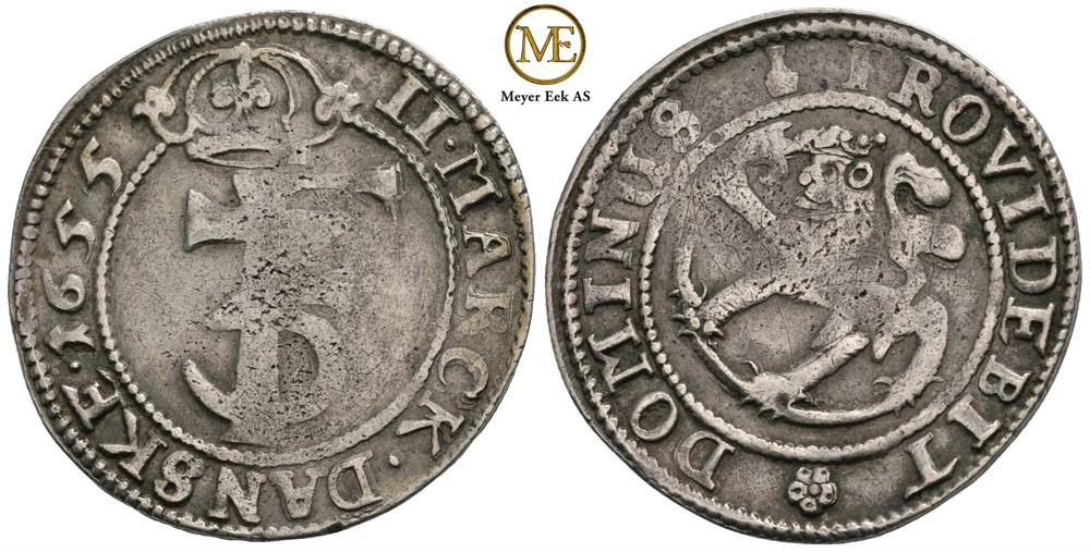 2 mark 1655 Frederik III. Kv.1/1+