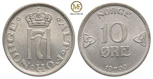 10 øre 1909 Haakon VII. Kv.0