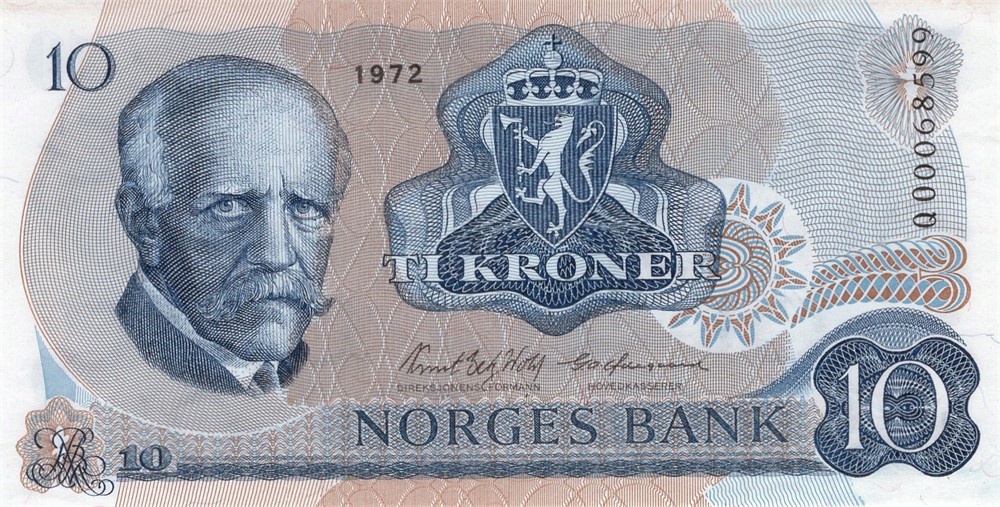 10 kroner 1972 QO erstatningsseddel. Kv.0