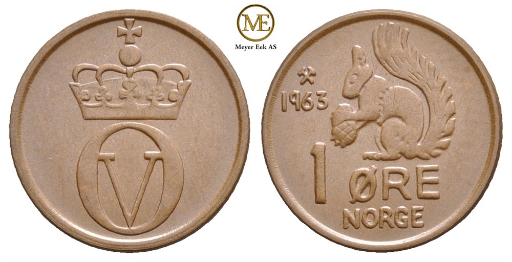1 øre 1963 Olav V. Kv.0