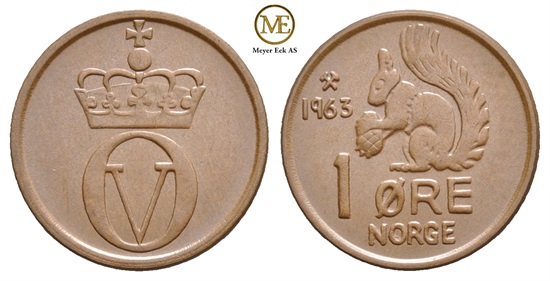 1 øre 1963 Olav V. Kv.0