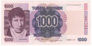 1000 kroner 1989. Kv.0