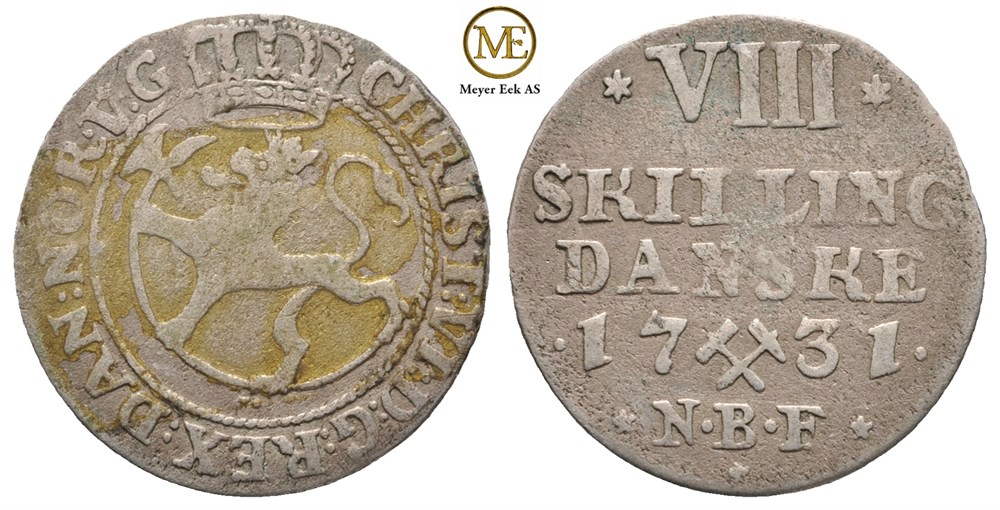 8 skilling 1731 Christian VI. Kv.1