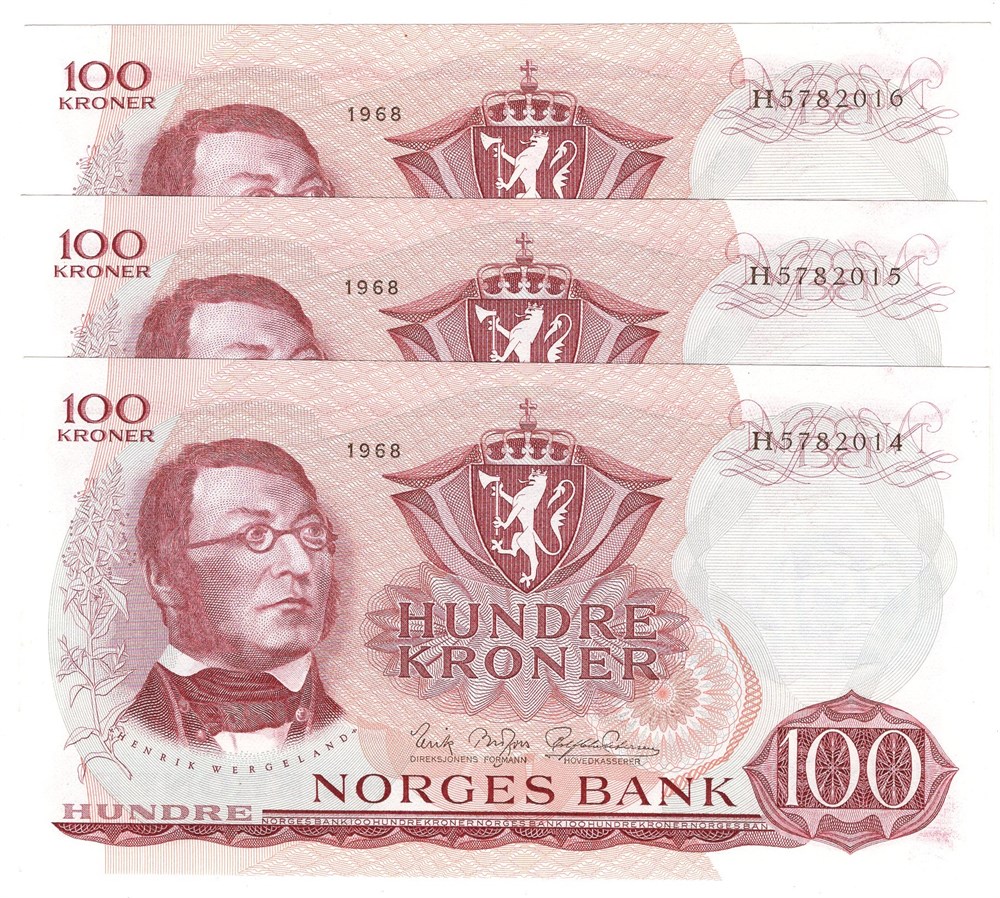 100 kroner 1968 H.5782014-16 i serie. Kv.0
