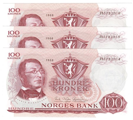 100 kroner 1968 H.5782014-16 i serie. Kv.0