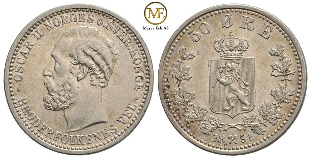 50 øre 1891 Oscar II. Kv.0/01