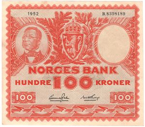 100 kroner 1952 B.8398189. Kv.1/1+