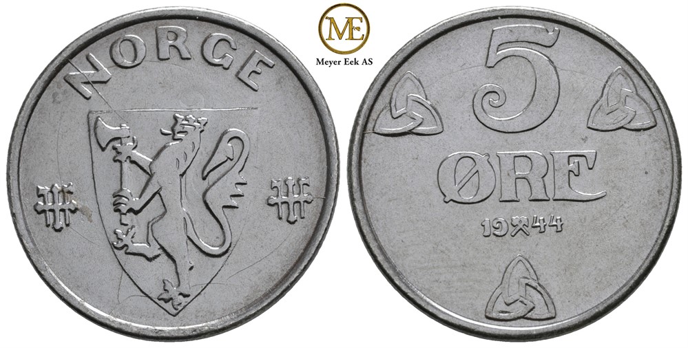 5 øre 1944 Haakon VII. Kv.0
