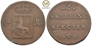 2 skilling 1828 Carl XIV Johan. Kv.1+