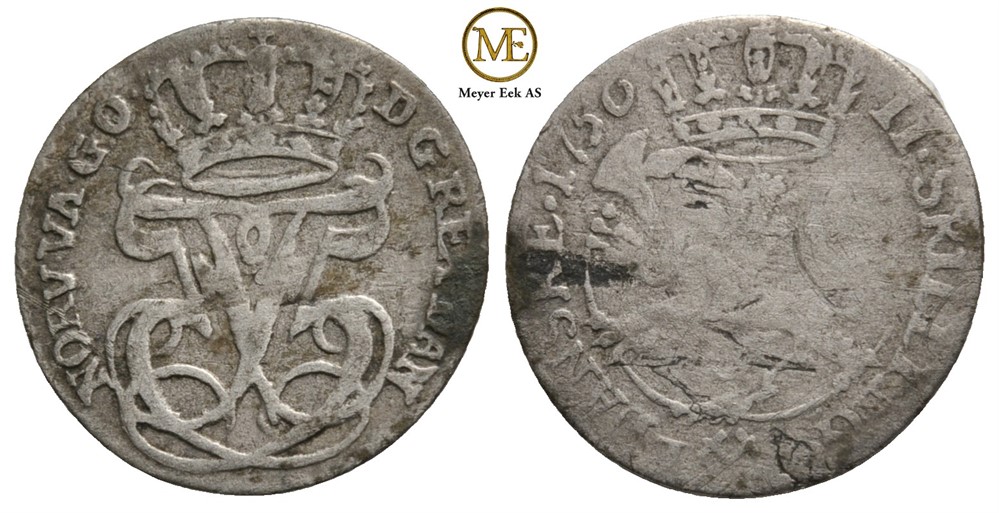2 skilling 1756 Frederik V. Kv.1