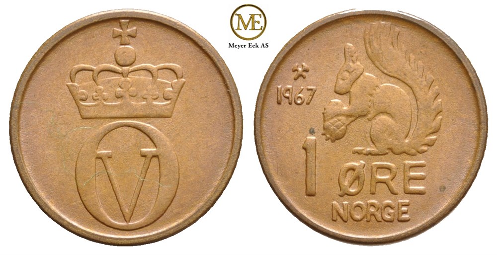 1 øre 1967 Olav V. Kv.0