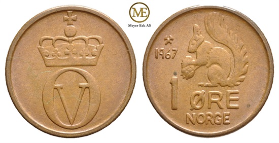 1 øre 1967 Olav V. Kv.0