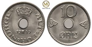 10 øre 1939 Haakon VII. Kv.0