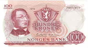 100 kroner 1973 Z. Erstatningsseddel. Kv.0/01