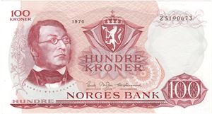 100 kroner 1970 Z.5190673 5-million erstatningseddel. Kv.01